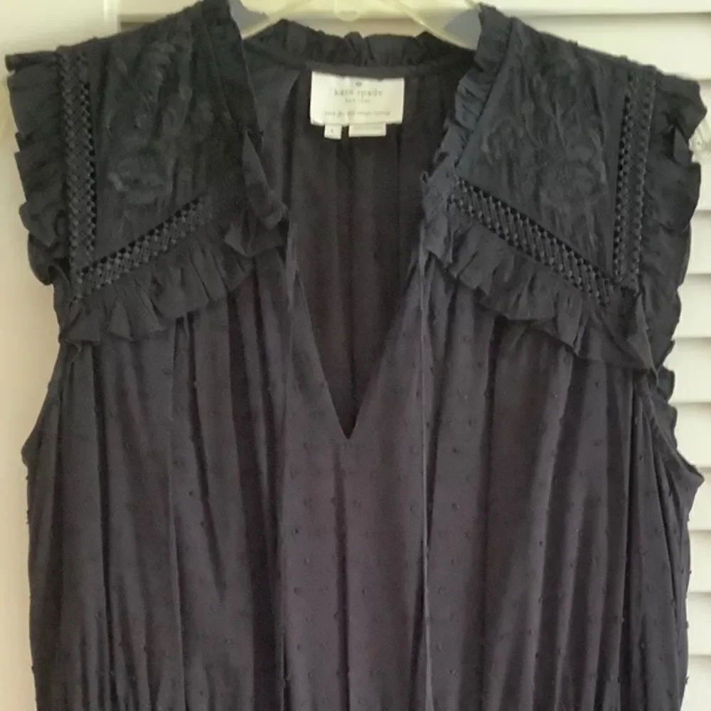 KATE SPADE BLACK EMBROIDERED LACED FULLY LINED TIERED MIDI VISCOSE WOMAN…